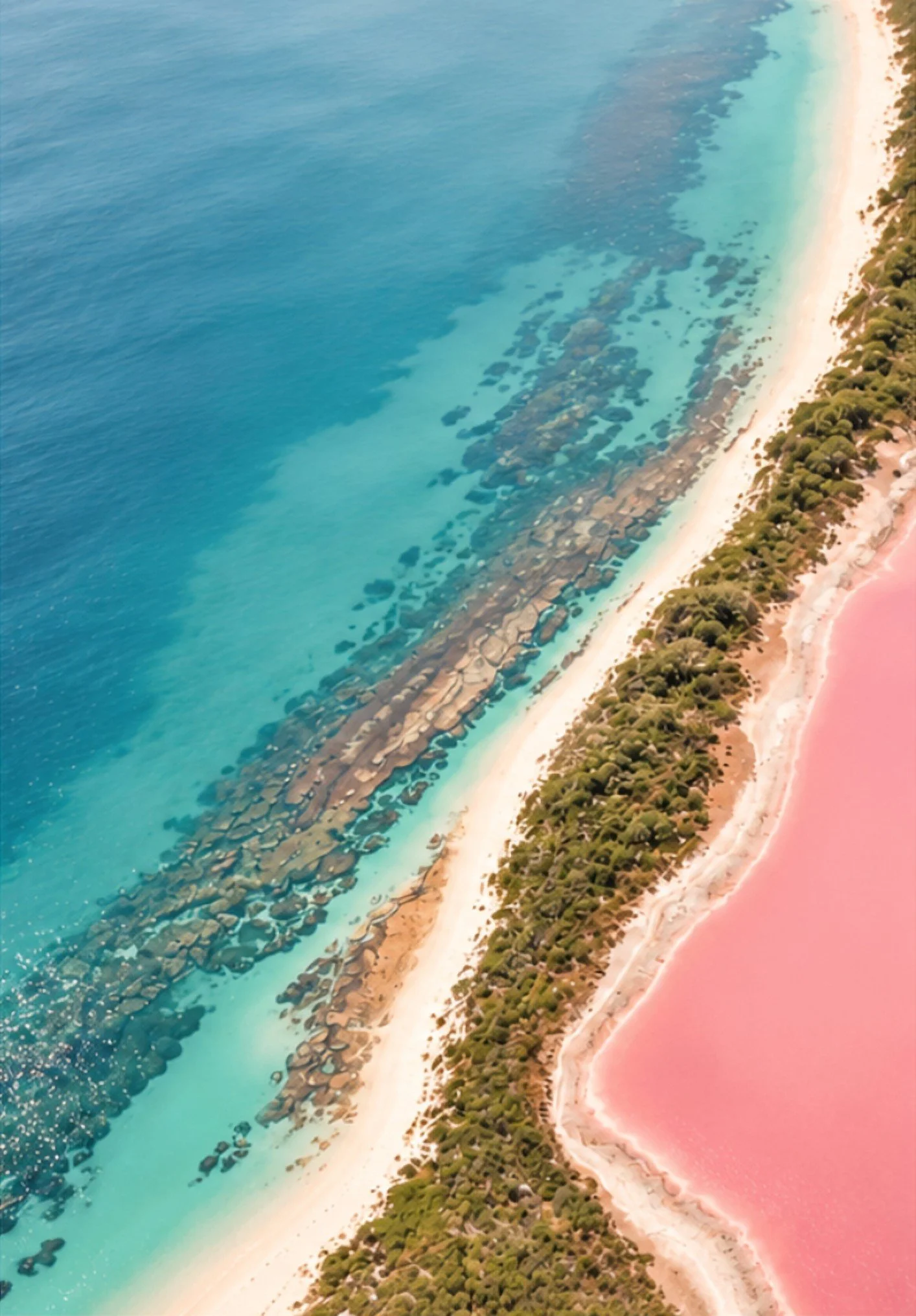 The Covenant of Salt documentary poster: aerial view of a turquoise sea and a pink salt lake divided by a strip of land
