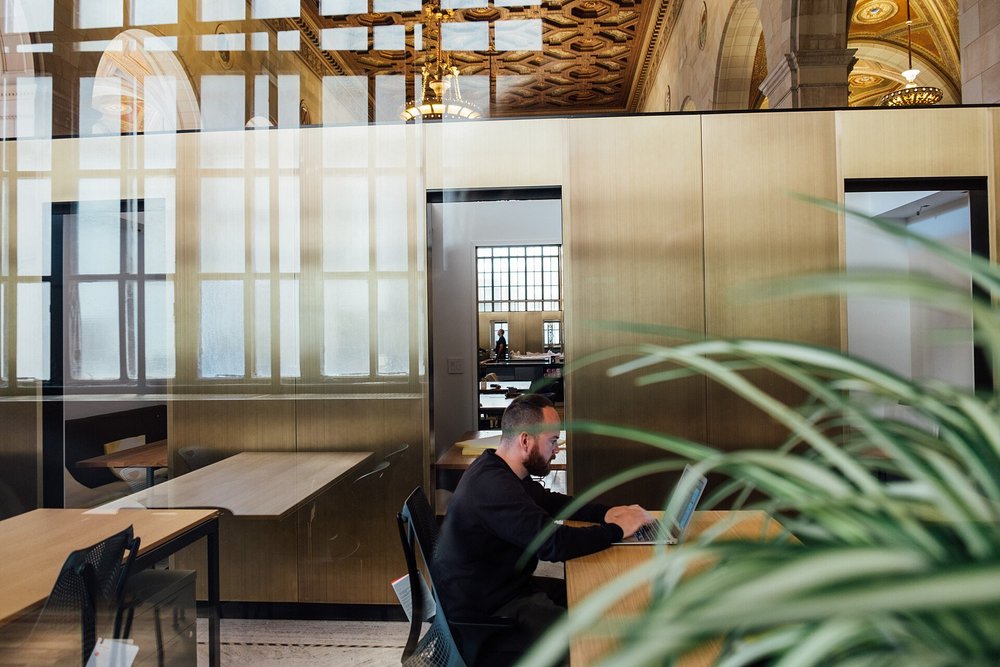 Shared office space with work tables