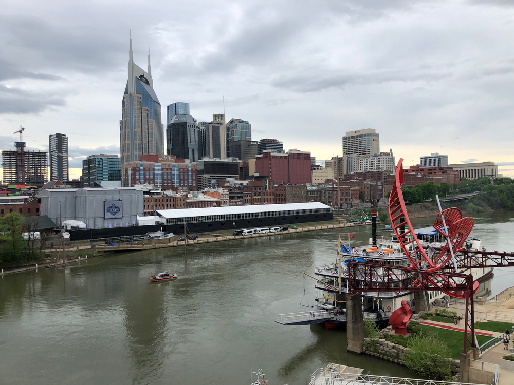 View of downtown Nashville from the John Seigenthaler Pedestrian Bridge