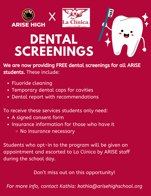 Dental screening flyer in English