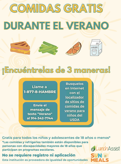 Free summer meals flyer in Spanish