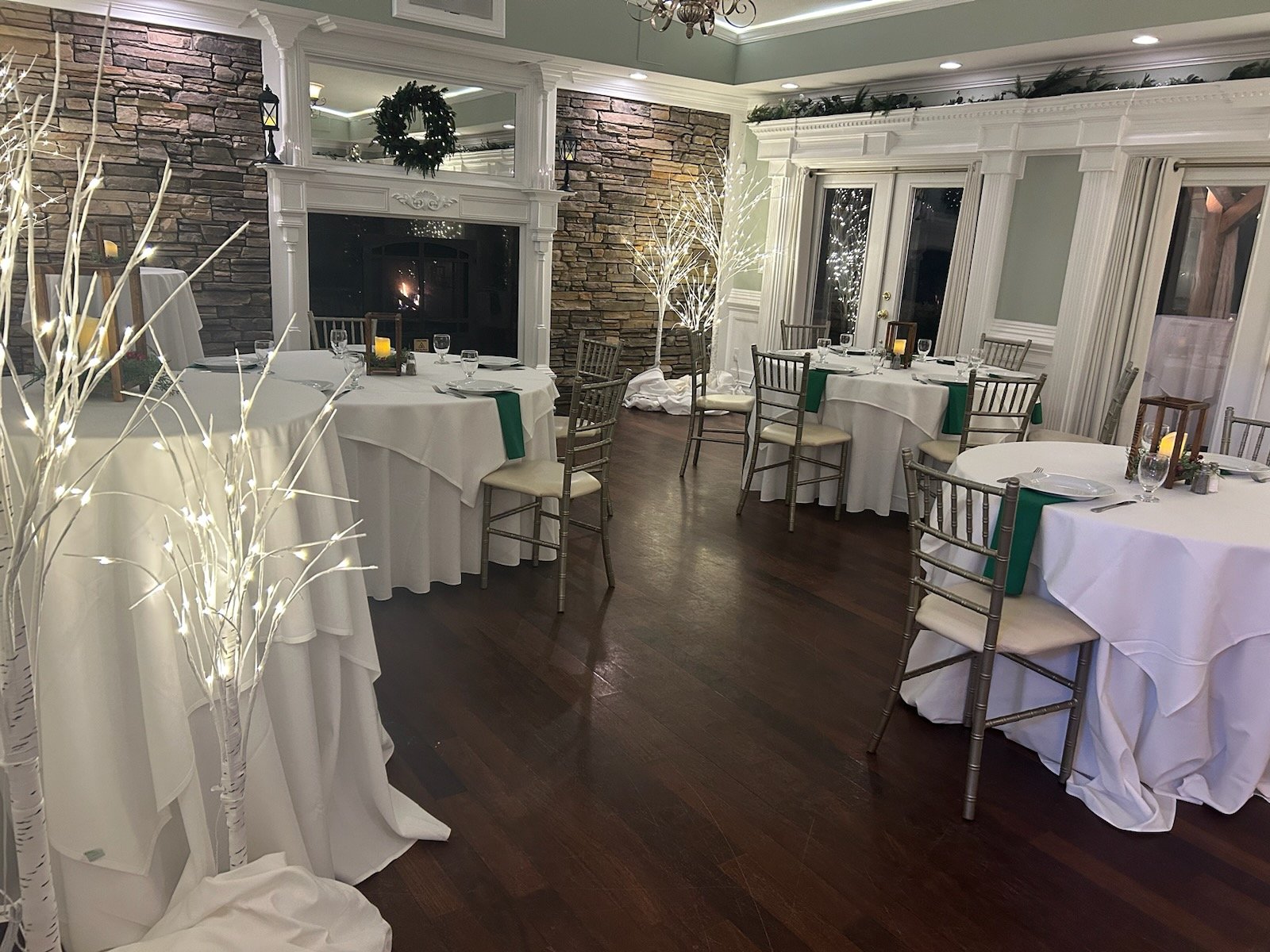 Holiday gathering setup in the Fairway Room