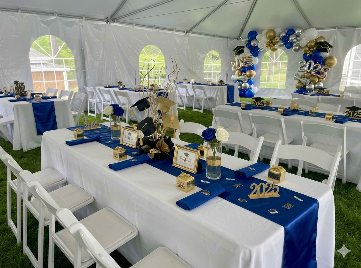 Graduation celebration in the event tent